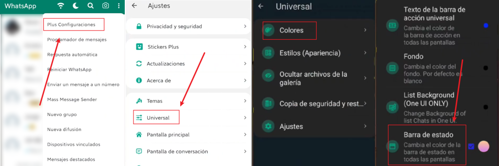 Personalizar la barra de estado en WhatsApp Plus